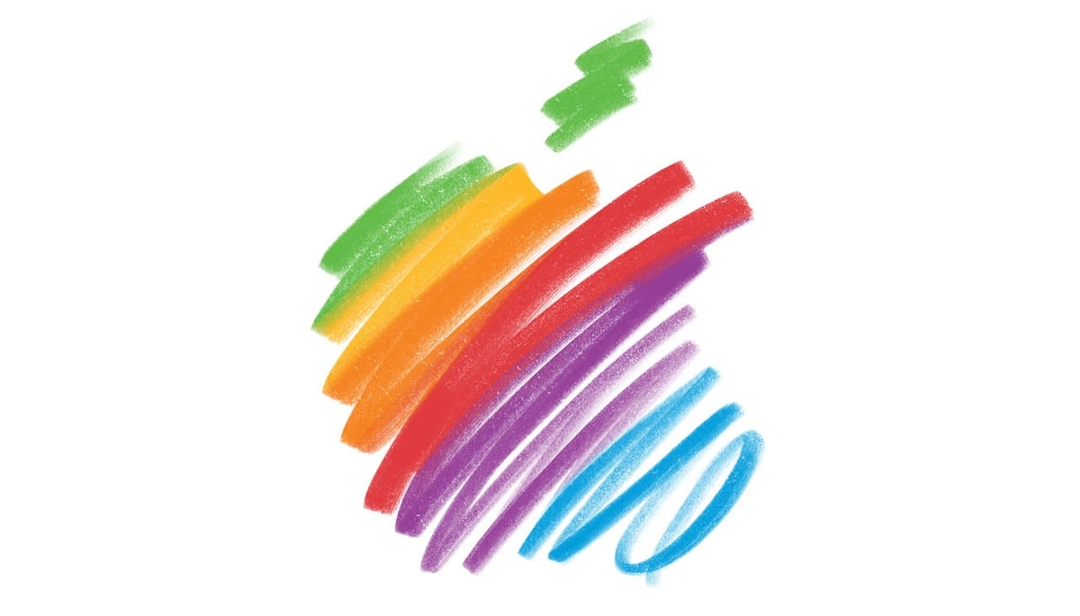 Sketch of the Apple logo drawn in six colors